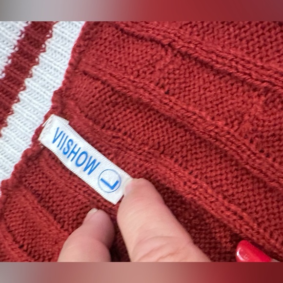 EUC! Get 3! Women's Cable Knit V neck preppy Sweater Trio Green, White Red🇮🇹 - Picture 8 of 10